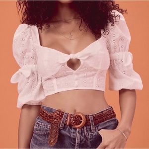 For Love & Lemons Bora Bora Crop Top Blouse Eyelet Lace White Sz L
